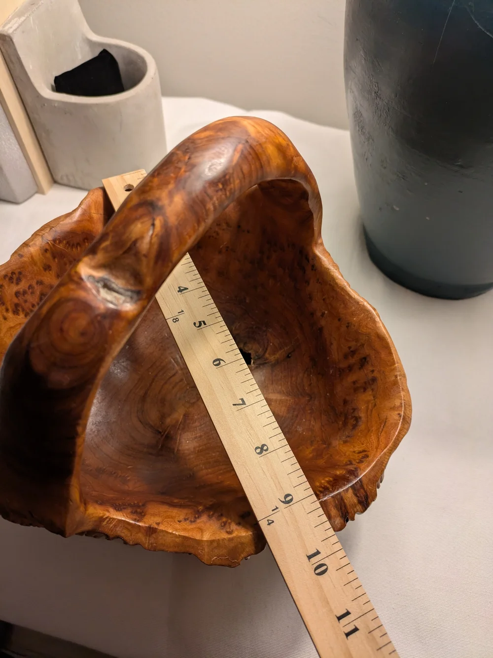 Handcrafted Burl Wood Root Basket Bowl Natural Brown Vintage 10x9 Inches MCM